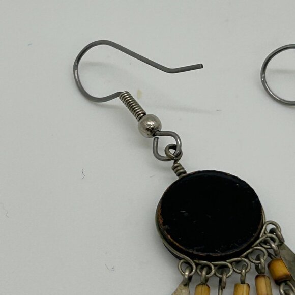 Vintage Southwestern Dangle Earrings Hand Painted Tribal Boho Geometric Fringe - Picture 12 of 13